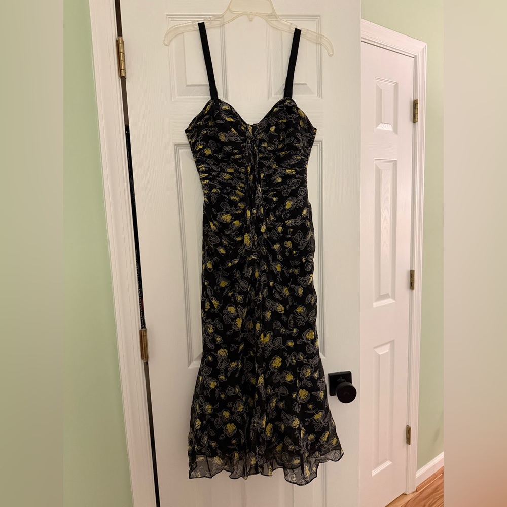 Cinq à Sept Black and Yellow Floral Maxi Dress